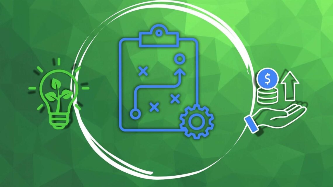 Icons on an abstract background, representing sustainable gambling strategy